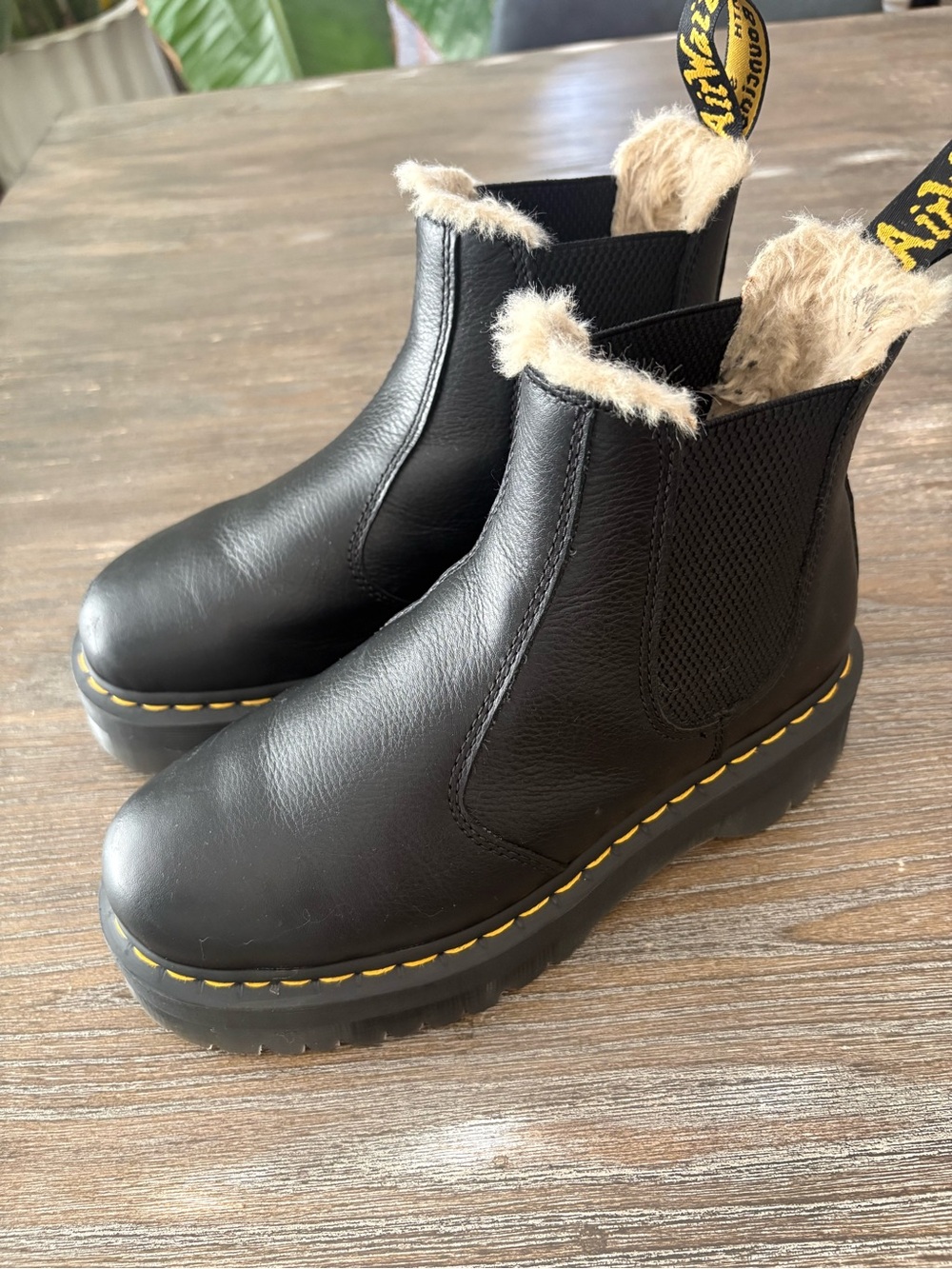 Dr. Martens Black Leather Chelsea Ankle Boots with Faux-Fur Trim